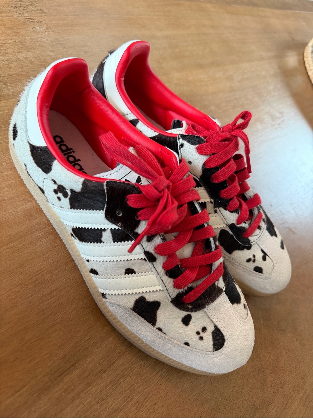 Adidas Sambas Women's Cow Print Sneakers with Red Accents